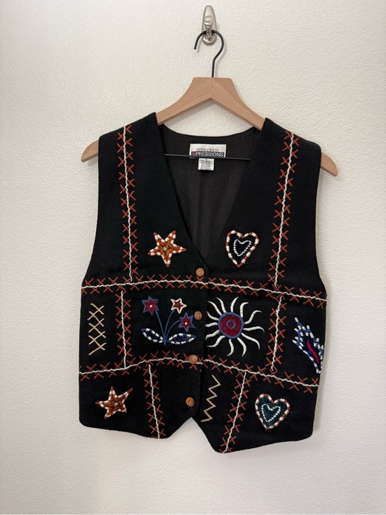 Expressions Jackets & Blazers - Vintage Body Expressions Embroidered Wool Blend Vest Black Small